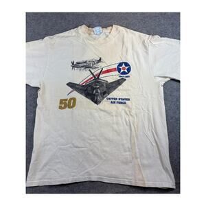 VINTAGE USAF 50th Anniversary Shirt Mens Large Cream US Air Force Graphic Tee